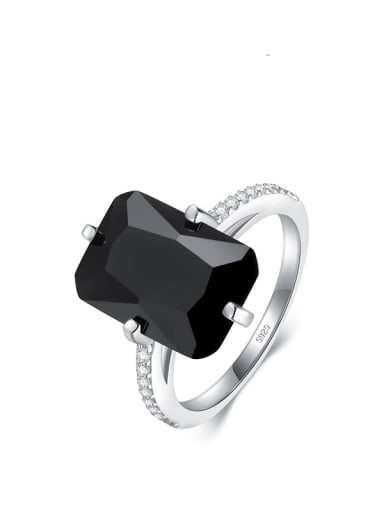 Black stone 925 Sterling Silver Cubic Zirconia Rectangle Dainty Band Ring