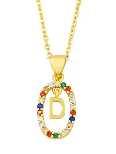 D Brass Cubic Zirconia Letter Vintage Oval Pendant Necklace