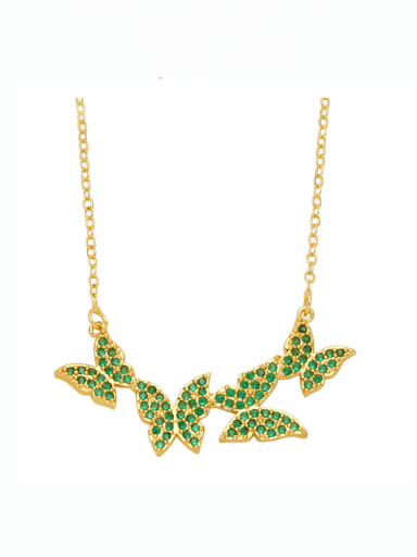 green Brass Cubic Zirconia Butterfly Hip Hop Necklace