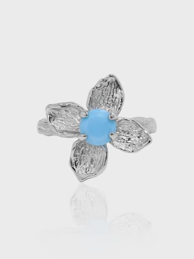 925 Sterling Silver Synthetic Nanostone Flower Vintage Band Ring