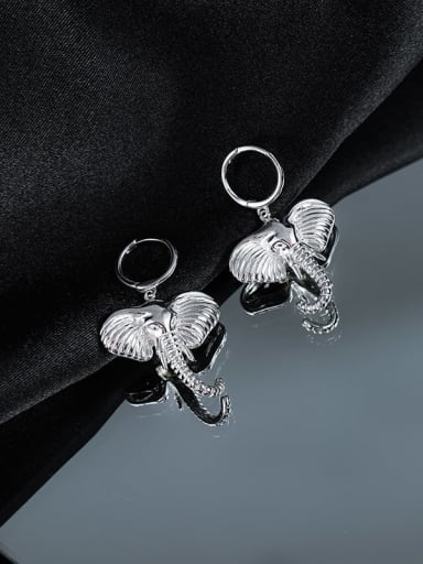 925 Sterling Silver Elephant Vintage Huggie Earring