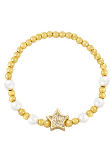 white Brass Cubic Zirconia Pentagram Vintage Beaded Bracelet