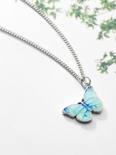 925 Sterling Silver Enamel Minimalist  Butterfly Pendant Necklace