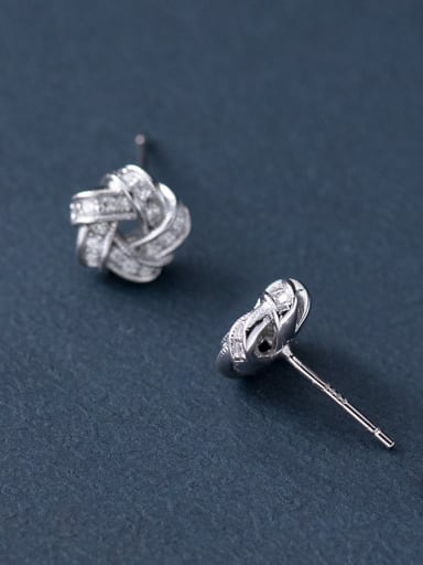 Silver 925 Sterling Silver Cubic Zirconia Geometric Minimalist Stud Earring