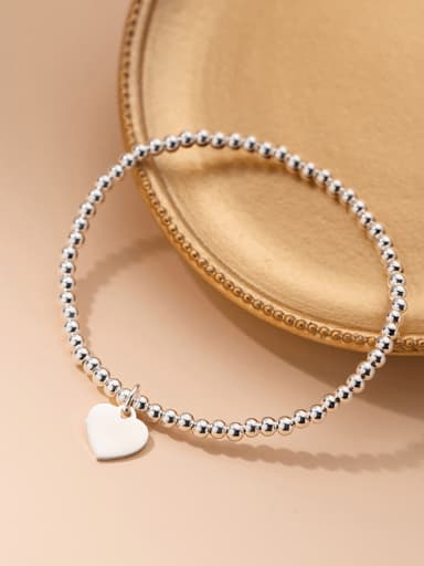 925 Sterling Silver Heart Minimalist Beaded Bracelet