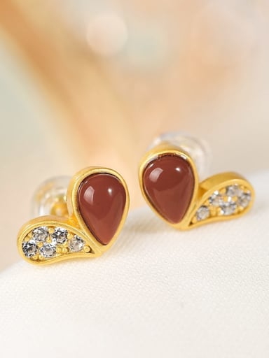 925 Sterling Silver Carnelian Heart Cute Stud Earring