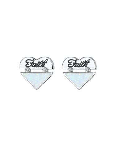 925 Sterling Silver Shell Heart Vintage Stud Earring