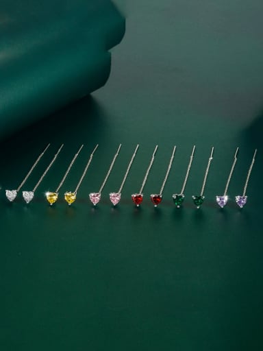 Brass Cubic Zirconia Heart Tassel Minimalist Threader Earring