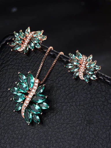 Copper Cubic Zirconia Luxury Flower   Earring and Necklace Set