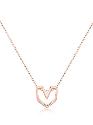 Rose Gold 925 Sterling Silver Minimalist Hollow Heart Pendant Necklace