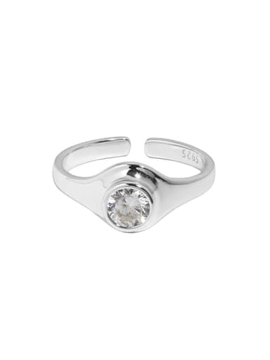 Silver [14 adjustable] 925 Sterling Silver Rhinestone Geometric Minimalist Band Ring