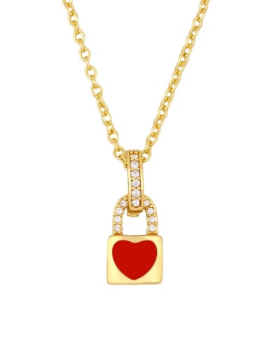 red Brass Enamel Heart Vintage Necklace