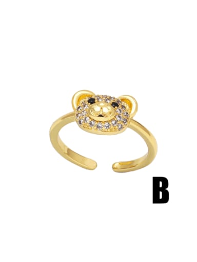 B Brass Cubic Zirconia Bear Vintage Band Ring