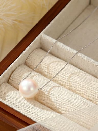 NS1086 ? Platinum 10mm ? 925 Sterling Silver Imitation Pearl Round Minimalist Necklace