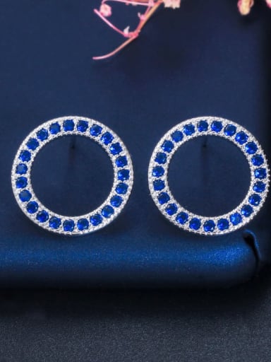 blue Brass Cubic Zirconia Round Luxury Stud Earring