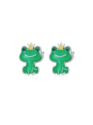 custom 925 Sterling Silver Enamel Frog Cute Stud Earring