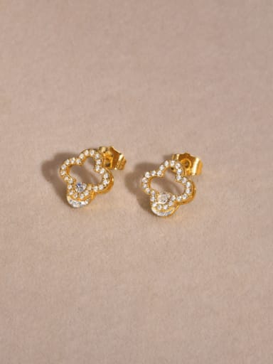 Brass Cubic Zirconia Clover Minimalist Stud Earring