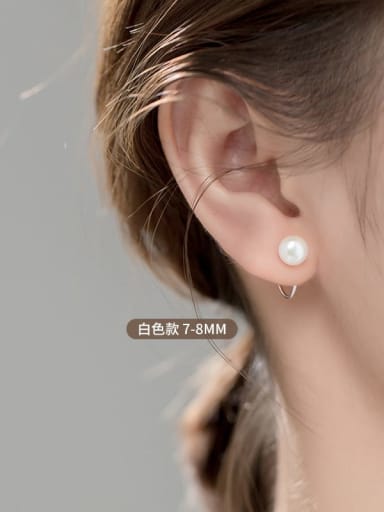 925 Sterling Silver Imitation Pearl Geometric Minimalist Hook Earring