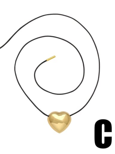 C Gold Brass Microfiber Leather Heart Minimalist Necklace