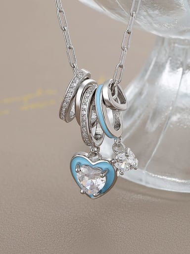 KDP1309 blue 925 Sterling Silver Cubic Zirconia Enamel Heart Minimalist Necklace