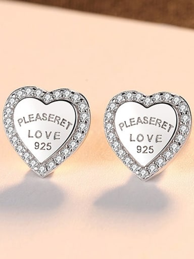 925 Sterling Silver Rhinestone White Heart Minimalist Stud Earring