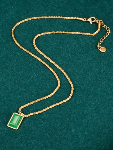 Titanium Steel Emerald Geometric Minimalist Necklace