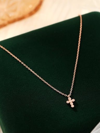 NS322 [Rose Gold] 925 Sterling Silver Cubic Zirconia Cross Minimalist Regligious Necklace