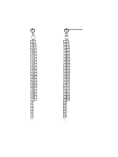 Platinum, weight 3.73g 925 Sterling Silver Cubic Zirconia Tassel Trend Threader Earring