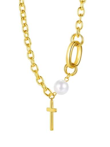 Titanium Steel Cross Hip Hop Asymmetric chain  Necklace