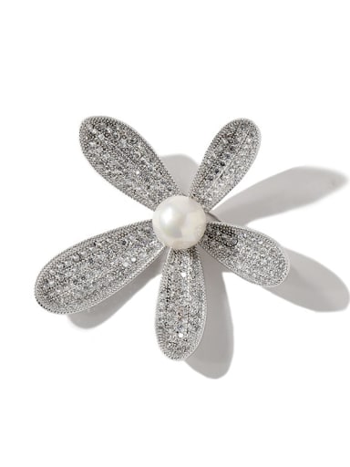 Copper Cubic Zirconia White Flower Dainty Brooches