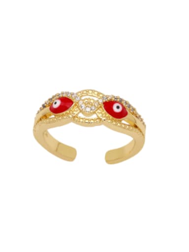 red Brass Enamel Cubic Zirconia Evil Eye Vintage Band Ring