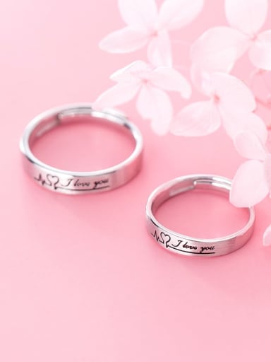925 Sterling Silver With Platinum Plating  Letter I LOVE UJ Couple Rings