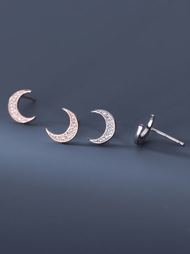 custom 925 Sterling Silver Cubic Zirconia Moon Cute Stud Earring