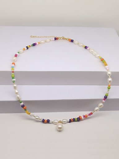 Freshwater Pearl Multi Color Glass bead Bohemia Necklace