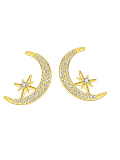 Brass Cubic Zirconia Moon Trend Stud Earring