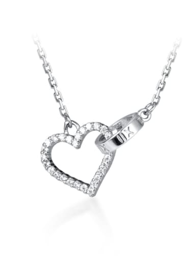 925 Sterling Silver Rhinestone simple heart Round Pendant Necklace