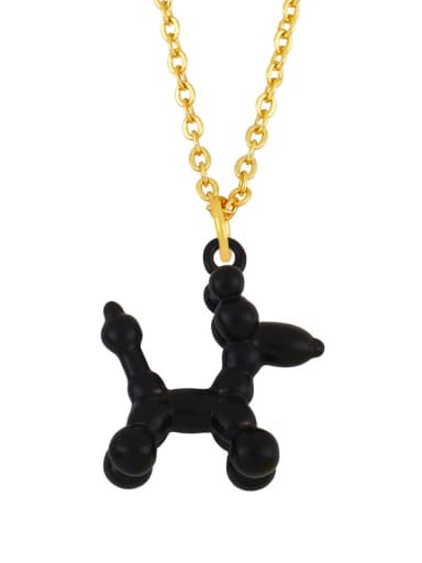 black Brass Enamel Cute Dog Pendant Necklace