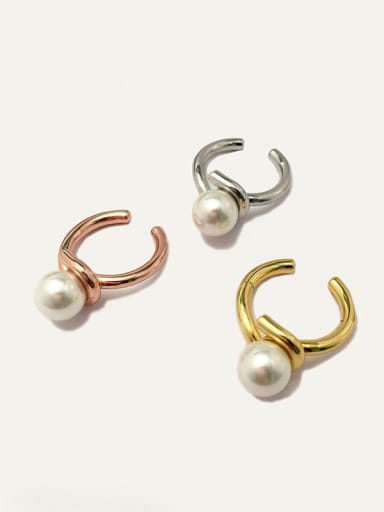 Copper Imitation Pearl White Irregular Minimalist Band Ring