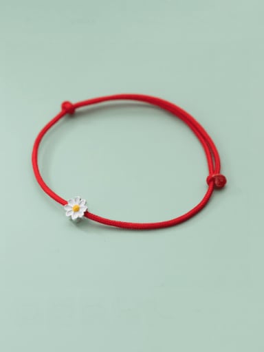 925 Sterling Silver Flower Minimalist Adjustable  Red Rope Bracelet