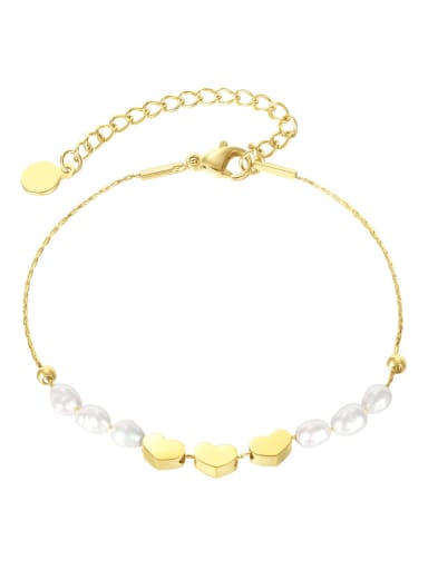 1210 gold Titanium Steel Imitation Pearl Heart Minimalist Link Bracelet