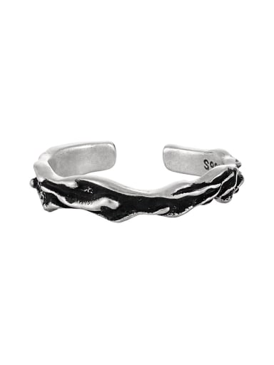 Solid silver black [size 14 adjustable] 925 Sterling Silver Irregular Vintage Band Ring