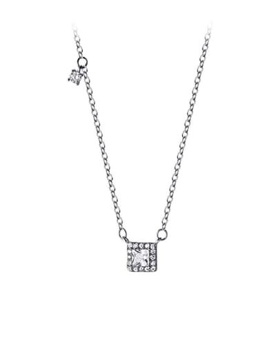 Silver 925 Sterling Silver Cubic Zirconia Geometric Minimalist Necklace