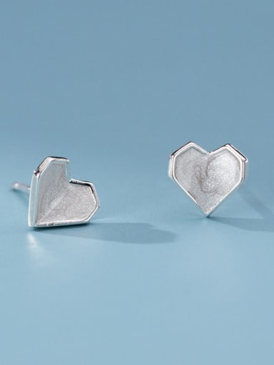 White 925 Sterling Silver Enamel Heart Minimalist Stud Earring