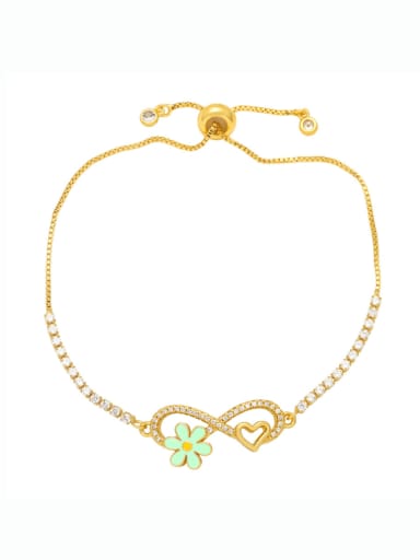 green Brass Cubic Zirconia Heart Bohemia Adjustable Bracelet