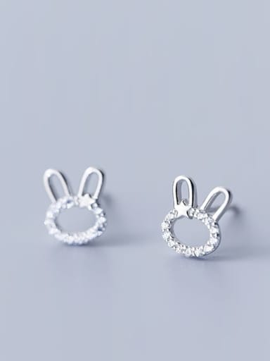 925 Sterling Silver Rhinestone  Cute Rabbit Minimalist Stud Earring