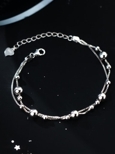 925 Sterling Silver Bead Round Minimalist Strand Bracelet
