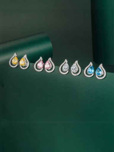 Brass Cubic Zirconia Multi Color Water Drop Dainty Stud Earring
