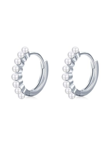 silver 925 Sterling Silver Imitation Pearl Geometric Minimalist Huggie Earring