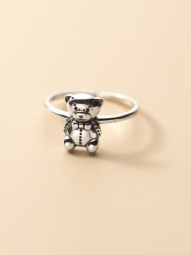 925 Sterling Silver Small Bear Vintage Band Ring