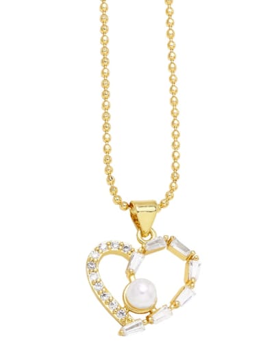 B Brass Imitation Pearl Heart Trend Necklace